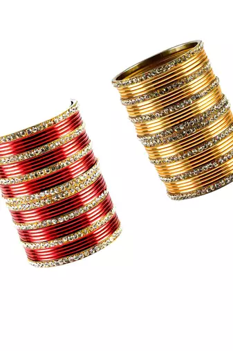 Brass multicolor  stone stud bangle combo