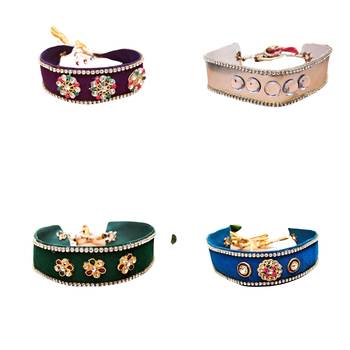 Size adjusttable material velvet color multicolor  stone stud  kanthi combo 6