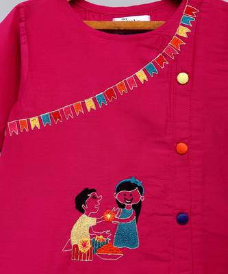 Brother sister embroidered pink kurta pyjama set 3