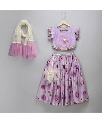 Light purple 3d flowers lehnga set 1