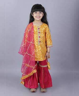 Yellow and pink festive kurta sharara set 1