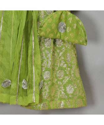 Green off shoulder organza frill chanderi lehnga set 2