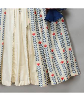Off white printed off shoulder ruffled blouse lehnga set 2