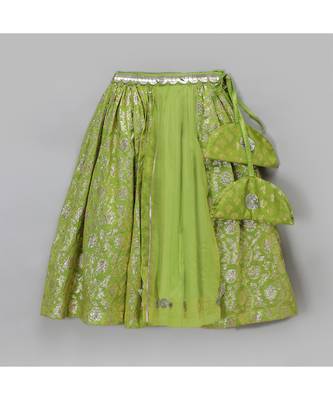 Green off shoulder organza frill chanderi lehnga set 5