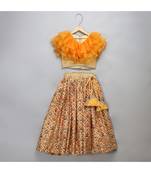 Golden orange frill printed lehnga set