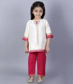 Embroidered kurta pjama with ruffeled dupatta