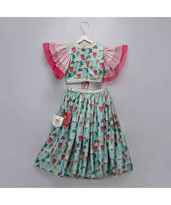 Green bees printed lehnga set 2