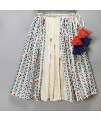 Off white printed off shoulder ruffled blouse lehnga set 5