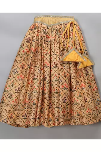 Golden orange frill printed lehnga set