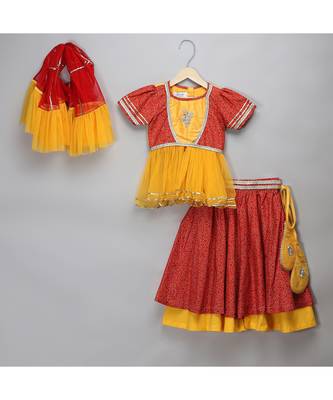 Orange yellow peplum blouse lehnga set 1