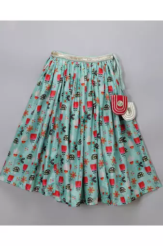 Green bees printed lehnga set