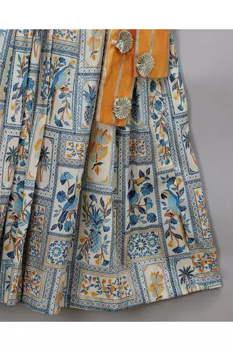 Orange parrot printed lehnga set