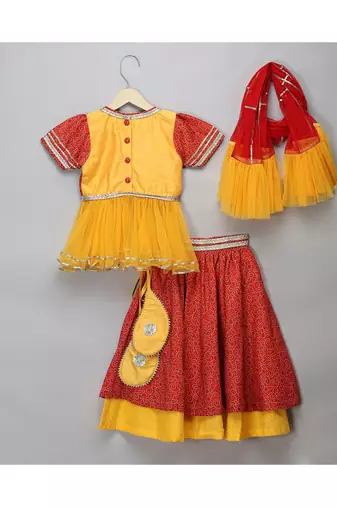 Orange yellow peplum blouse lehnga set