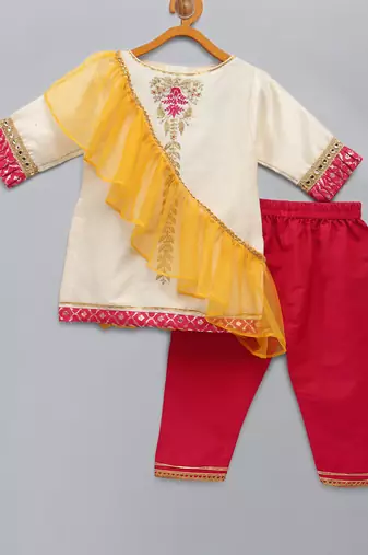 Embroidered kurta pjama with ruffeled dupatta