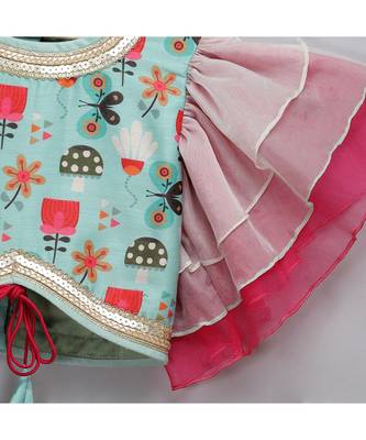Green bees printed lehnga set 5