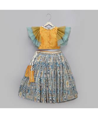 Orange parrot printed lehnga set 3