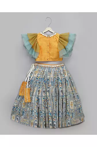 Orange parrot printed lehnga set