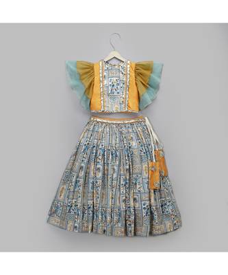 Orange parrot printed lehnga set 1