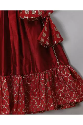 Maroon chanderi off shoulder lehnga set