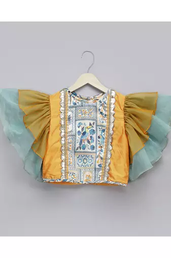 Orange parrot printed lehnga set