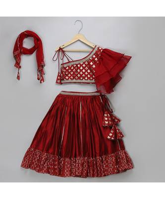 Maroon chanderi off shoulder lehnga set 1