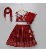 Maroon chanderi off shoulder lehnga set