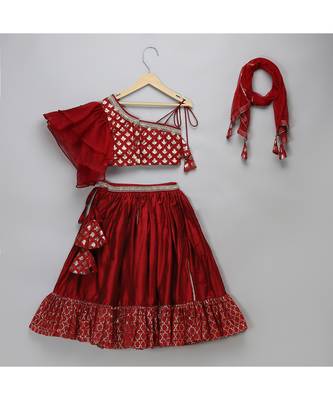 Maroon chanderi off shoulder lehnga set 3