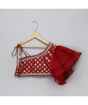 Maroon chanderi off shoulder lehnga set 4