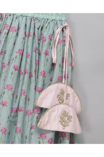 Green lotus print lehnga set