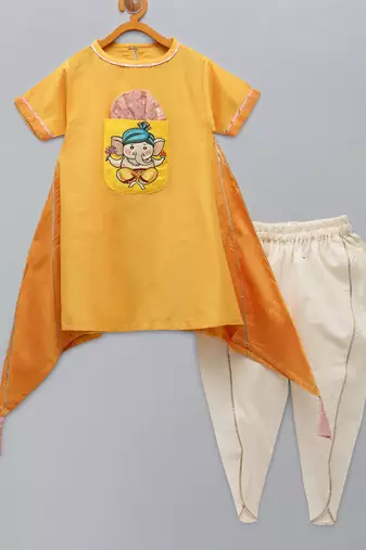 Ganpati embroidered assymetric kurta dhoti
