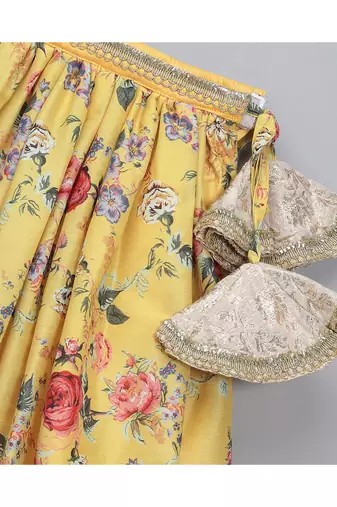 Yellow floral printed lehnga set