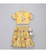 Yellow floral printed lehnga set
