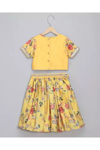 Yellow floral printed lehnga set