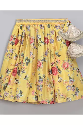 Yellow floral printed lehnga set