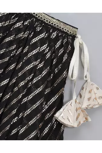 Offwhite black embroidered chanderi lehnga set