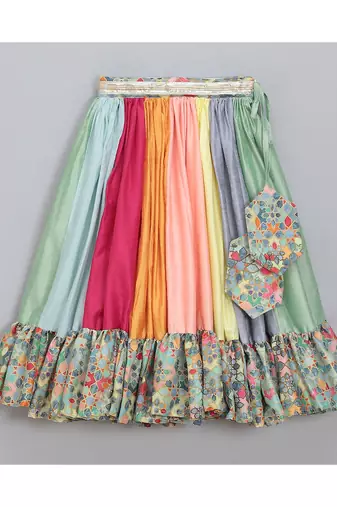 Kaliedoscope print lehnga set with attached dupatta