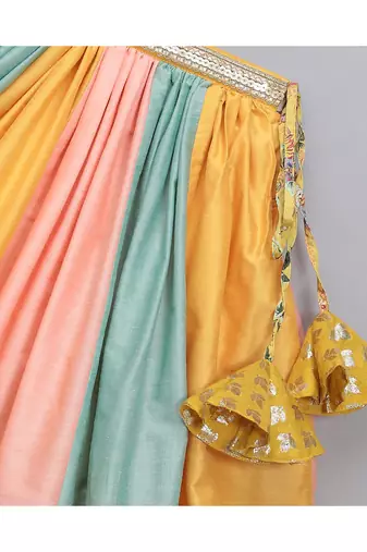 Yellow floral printed off shoulder lehnga set