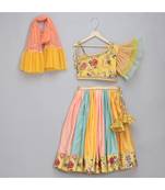 Yellow floral printed off shoulder lehnga set