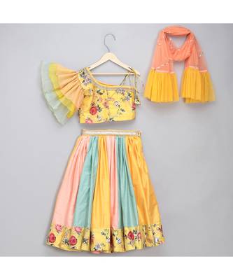 Yellow floral printed off shoulder lehnga set 3