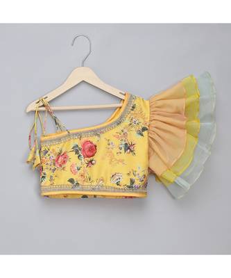 Yellow floral printed off shoulder lehnga set 4