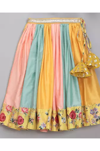 Yellow floral printed off shoulder lehnga set