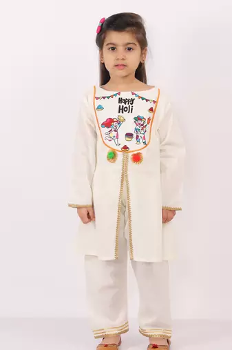 Happy holi yoke embroidered kurta pyjama