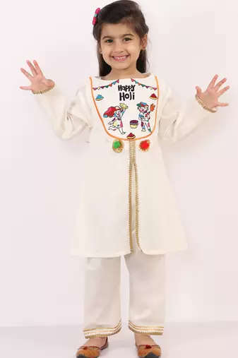 Happy holi yoke embroidered kurta pyjama