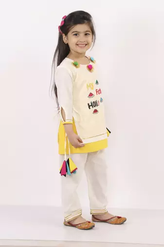 My first holi embroidered kurta pyjama