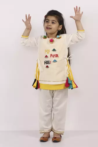 My first holi embroidered kurta pyjama