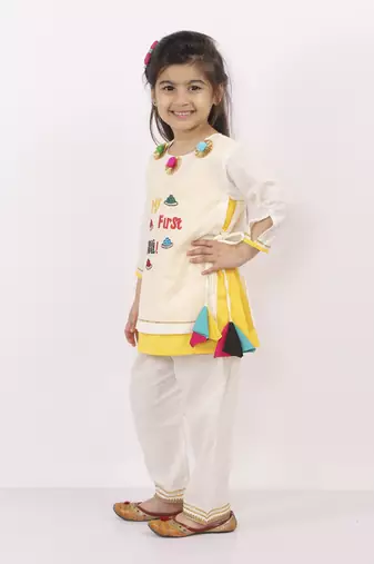 My first holi embroidered kurta pyjama