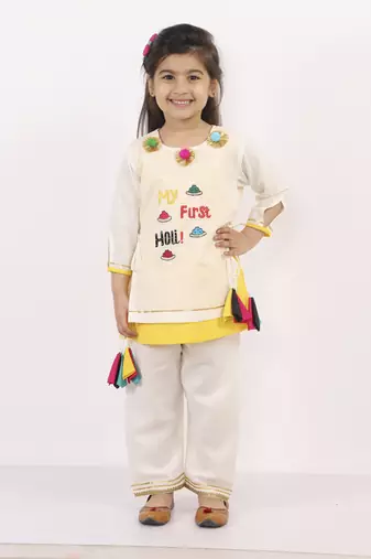 My first holi embroidered kurta pyjama