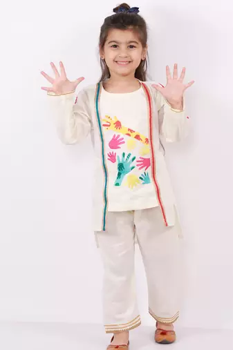 Colorful holi hands embroidered kurta pyjama