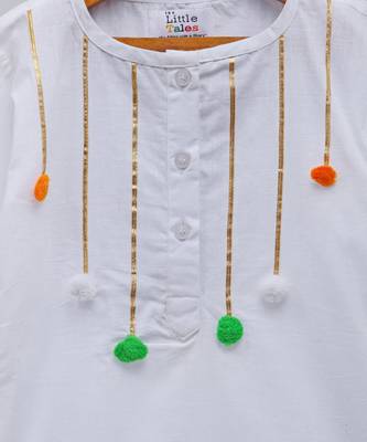 Tricolor pom pom gota finishing white kurta pyjama 3