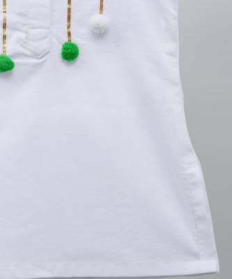 Tricolor pom pom gota finishing white kurta pyjama 4